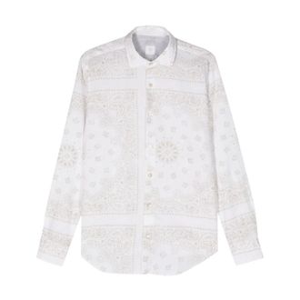 Eleventy Casual Shirts, male, Beige, Size: L Paisley Print Button-Up Shirt