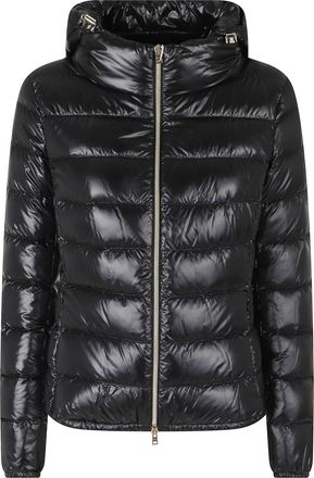 Herno Black Giada High Neck Removable Hood Polyamide Down Jacket