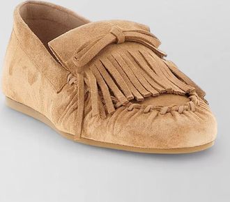 Stuart Weitzman fringe suede loafers round toe bow