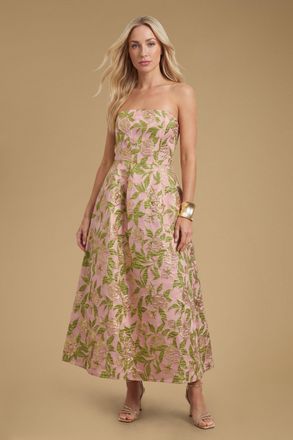 Oasis Womens Rose Jacquard Prom Midi Dress - Pink - Size 10 UK