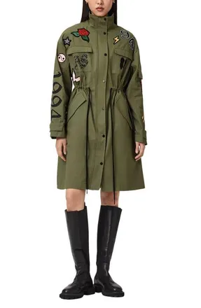 AllSaints Aria Patch Parka in Khaki Green at Nordstrom, Size X-Small