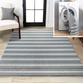Jonathan Y Designs Fawning Two-Tone Striped Classic Low-Pile Machine-Washable Area Rug in Cream/dark Gray at Nordstrom, Size 3Ft 0In X 5Ft 0In
