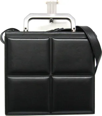 Bottega Veneta Trunk Top Handle Messenger Padded Leather Black Leather Handbag (Pre-Owned)