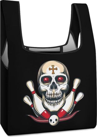 Generic Skull Bowling Pins Skeleton Head Shopping Bag Reusable Grocery Tote Bag Foldable Handbag for Travel Picnic