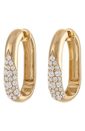 Eden Presley Glitter Elongated Huggie Hoop Earrings in Yellow Gold - Diamond at Nordstrom