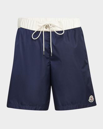 Moncler Men & apos;s Nylon Contrast-Band Swim Shorts