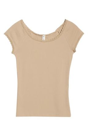 BP. Lace Trim Cotton T-Shirt in Tan Savannah at Nordstrom, Size Xx-Small