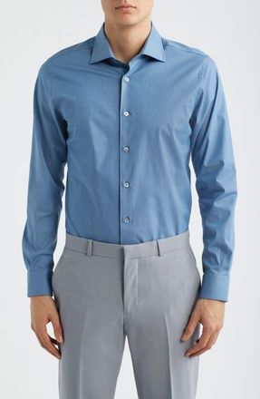Zanella Bassano Tailored Fit Solid Stretch Cotton Twill Dress Shirt in Blue at Nordstrom, Size Xx-Large