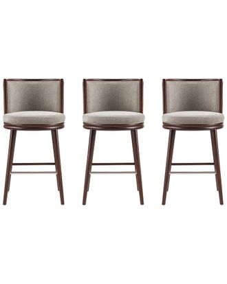 Manhattan Comfort Set Of 3 Evalyn Textured Chenille Barstools With Beech Wood Legs