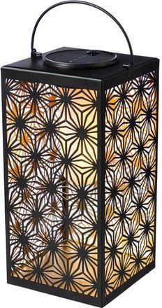 Glitzhome Metal Cutout Pattern Solar Powered Hanging Lantern with LED Light in Black at Nordstrom, Size Medium