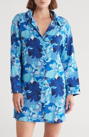 Boho Me Floral Print Button-Up Cover-Up Shirt in Blue Patch at Nordstrom Rack, Size Medium
