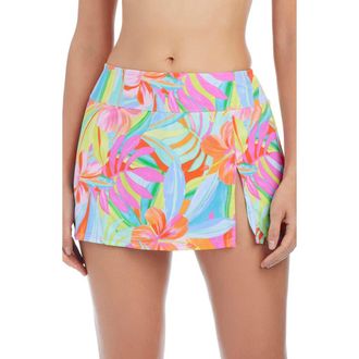 Bleu Rod Beattie High Waist Skirted Bikini Bottoms in Turquoise Multi at Nordstrom, Size 12