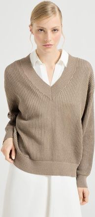 Brunello Cucinelli Ribbed net sweater in Walnut at Nordstrom, Size 3X-Large Eu