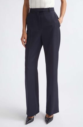 Alexander McQueen High Waist Wool Straight Leg Pants in Indigo at Nordstrom, Size 44