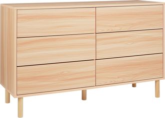 Beliani C&oacute;moda Moderna 6 Cajones Tablero De Part&iacute;culas Patas De Madera De Caucho Clara Sharpe