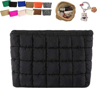 Generic Solid Color Quilted Design Clutch, Large Capacity Travel Storage Bag, Cute Quilted Puffer Makeup Bag,Women Travel Toiletry (Black)