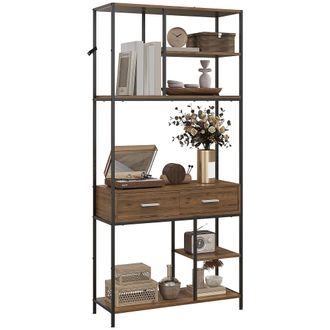 HOMCOM 5 Tier Free Standing Book Shelf With 2 Drawers For Study - Living Room | TJ Hughes