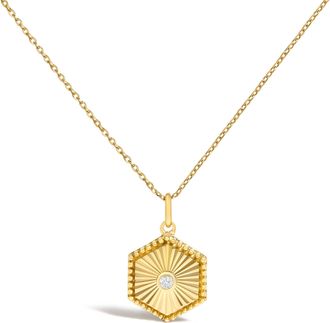 House of Brilliance 10K Yellow Gold Diamond Accent Hexagonal Fluted Medallion Pendant Necklace