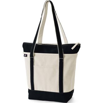 Lands End Zip Top Long Handle Canvas Tote Bag in Natural/black at Nordstrom, Size X-Large