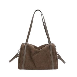 Generic Suede Leather Casual Handbag Solid Color Versatile Shoulder Bag Large Capacity Vintage Tote Women Commute(Coffee)