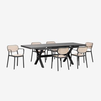 Sklum Set De Mesa De Jard&iacute;n Extensible Rectangular En Aluminio (180-240x90 Cm) Karena Y 6 Sillas De Jard&iacute;n Con Reposabrazos Omara Sklum