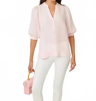 Lilly Pulitzer Mialeigh Elbow Sleeve Linen Top In Pink