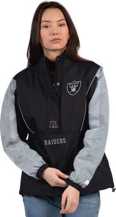 Starter Womens Starter Black/Silver Las Vegas Raiders Thursday Night Gridiron Half-Zip Jacket at Nordstrom, Size Xx-Large