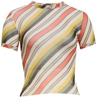 Jean Paul Gaultier Retro Stripe Print Crop Mesh Baby Tee in Beige Multicolor at Nordstrom, Size X-Small