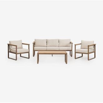 Sklum Sklum - Set da giardino con divano 3 posti, 2 poltrone e tavolino in alluminio e legno di acacia Lipov