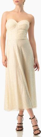 Ivonne Strapless Bustier Sequin Midi Dress in Beige at Nordstrom, Size 10
