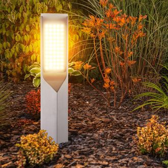 Globo Lighting Piedistallo Lampada Da Esterno In Acciaio Inox Lampada Da Terra Lampada Da Giardino Argento Lampione Segnapasso, Finitura Satinata, Led 11w 720lm Bian
