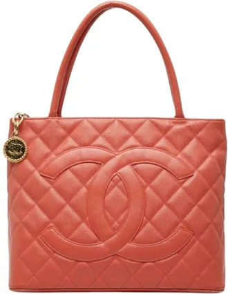 Chanel Matelasse Orange Grained Calfskin Handbag Tote Bag (Pre-Owned)