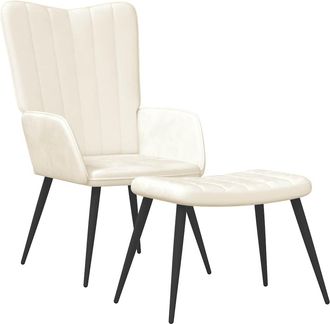 vidaXL Sill&oacute;n De Relax Con Taburete Terciopelo Blanco Crema Vidaxl