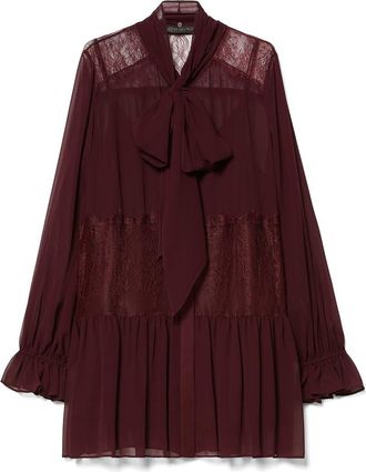 Marina Rinaldi Elegante Georgette & Lace Tunic in Red Purple at Nordstrom, Size 18W
