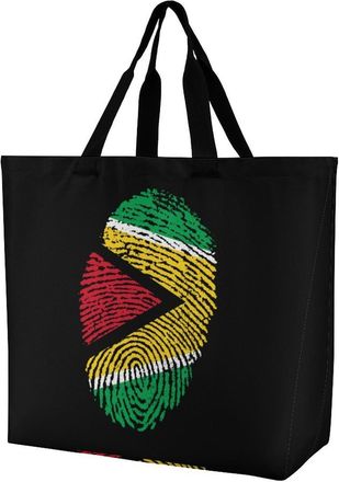 Generic Fingerprint U.S.A Flag Reusable Shopping Bags Large Capacity Grocery Bag Heavy Duty Tote for Women 40x40x16cm