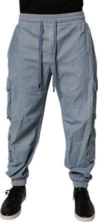 Dolce & Gabbana Light Blue Cotton Jogger Cargo Men Denim Pants Elastomer Elastane