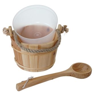 Hhg Cubo De Sauna Con Inserto Hhg 561, Accesorios De Sauna Cubo De Sauna Cazo De Sauna Infusion, Madera De Pino 3.5 L, Marr&oacute;n Claro