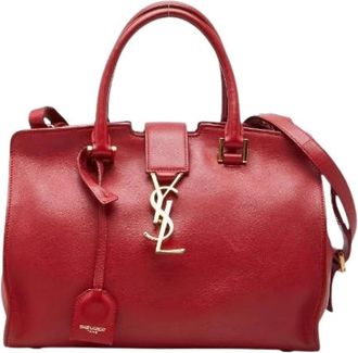 Saint Laurent Pre-owned Baby Monogram Cabas Leather 2way Bag - Dames - Vintage Handtas - Rood - ONE Size - Leer - Vintage