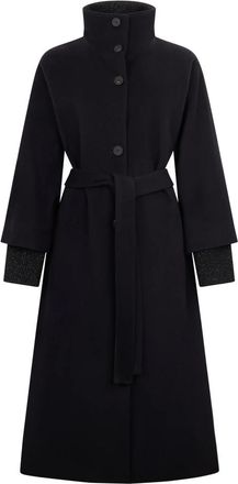 PESERICO Lange Jas met Ceintuur - Dames - Jas met riem - Zwart - 4XL - Wol - Jassen