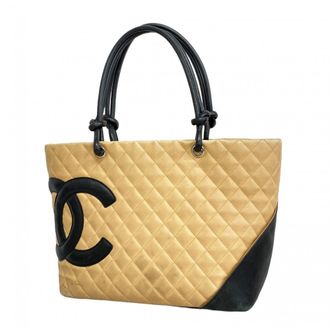 Chanel Beige Black Leather Tote Bag (Pre-Owned)
