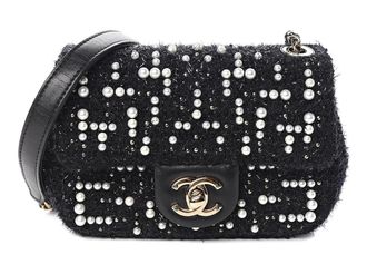 Chanel Black Tweed Cosmos Pearl Single Flap Bag