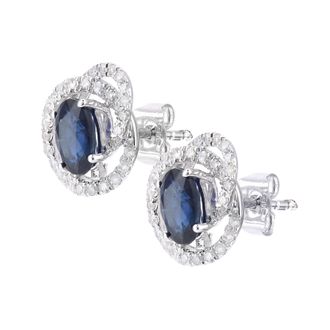 Diamant L'&eacute;ternel Womens 9ct White Gold Earrings With 0.25ct Diamond & Sapphire - One Size
