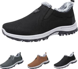 Generic Men Winter Snow Boots Slip on Loafers Casual Warm Ankle Boots with Arch Support Comfortable Hiking Walking Sneakers Outdoor Waterproof Anti-Slip Fur L