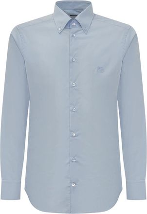 Etro Overhemd met knoopsluiting - Heren - Zakelijke Overhemden - Blauw - 2XL - Katoen - Overhemden