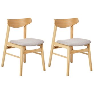 Beliani Conjunto De 2 Sillas De Comedor Retro Sin Reposabrazos Asiento De Tela Gris Estructura De Madera Maciza Clara Smiley