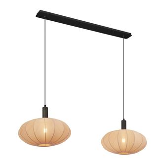 QAZQA L&aacute;mpara colgante Japandi negra tela marr&oacute;n