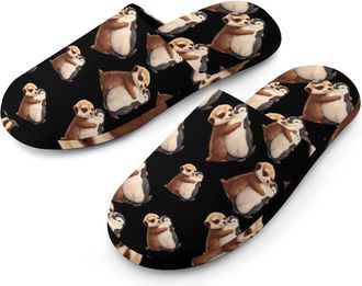 Generic Meerkat Hugging Peguins Mens Cozy Memory Foam Slippers Warm Cotton House Shoes Comfy Slipper for Indoor Outdoor