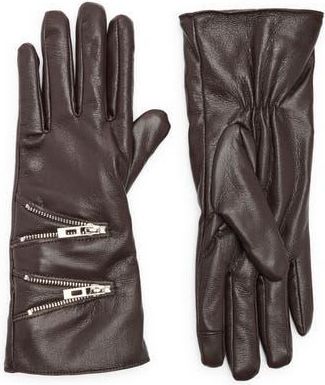 Steve Madden Zipper Faux Leather Gloves in Dark Brown at Nordstrom Rack