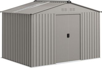 OUTSUNNY Caseta De Jard&iacute;n Exterior 4,9 M&sup2; 277x195x192 Cm Con Puerta Corredera Techo Inclinado Base Refuerzo Y 4 Ventanas Para Patio Terraza Gris Plata - Outsun