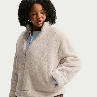 Nike Womens Nike Sportswear Essential High-Pile Fleece Jacket (Plus Size) in Brown | HV2817-236
